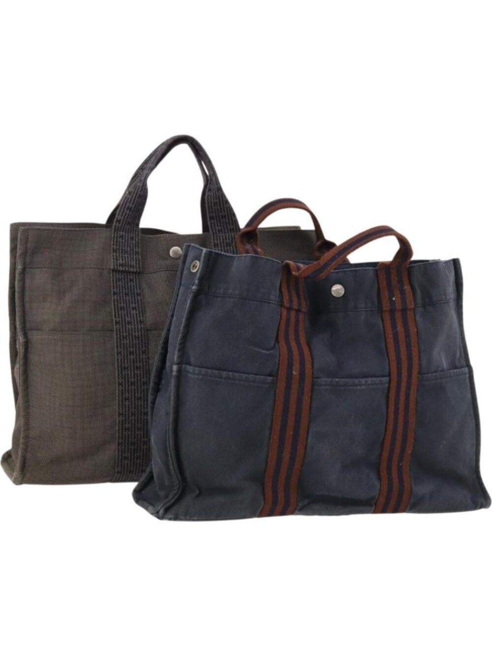 HERMES Tote Bag Canvas 2 Set Gray Navy